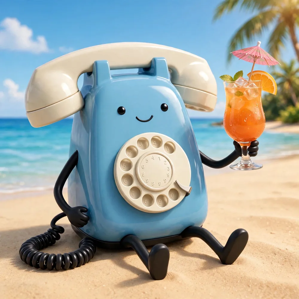 Lolly relaxing on a tropical beach with a cocktail